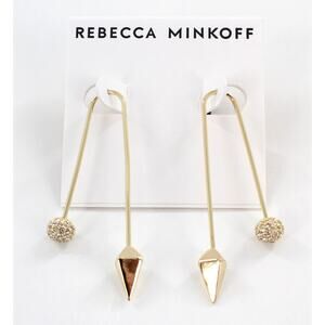 Rebecca Minkoff Gold Threaded Pave Crystal Ball Earrings $48 Tags #RM329